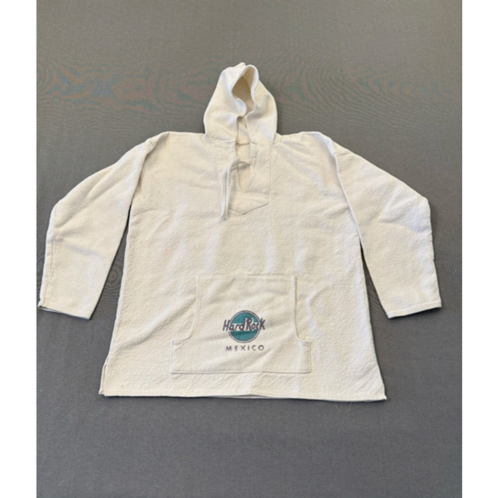 vintage 90's Hard Rock Cafe Mexico Baja pullover hoodie in white cotton.